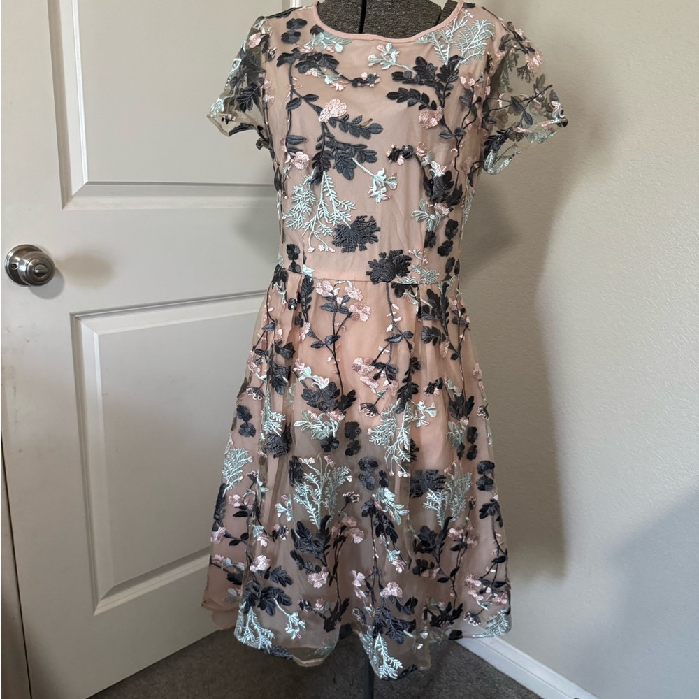 Adriana Papell Floral Embroidered Dress